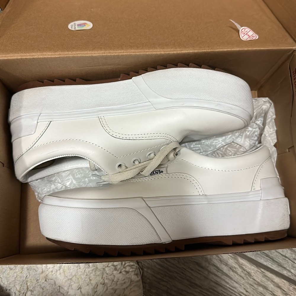 White leather platform vans